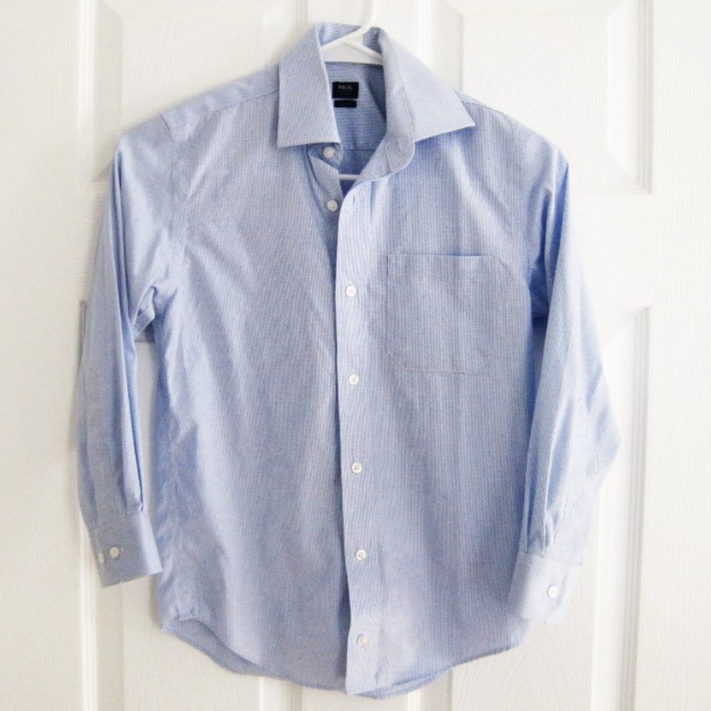 Paul Edward Boys Long Sleeved Button Down Dress Shirt Sz 8 Blue White Checkered
